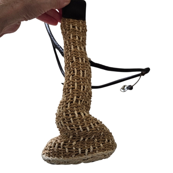 Brighton Straw Handbag Shoulder Bag Brown Leather Silvertone - Picture 6 of 11